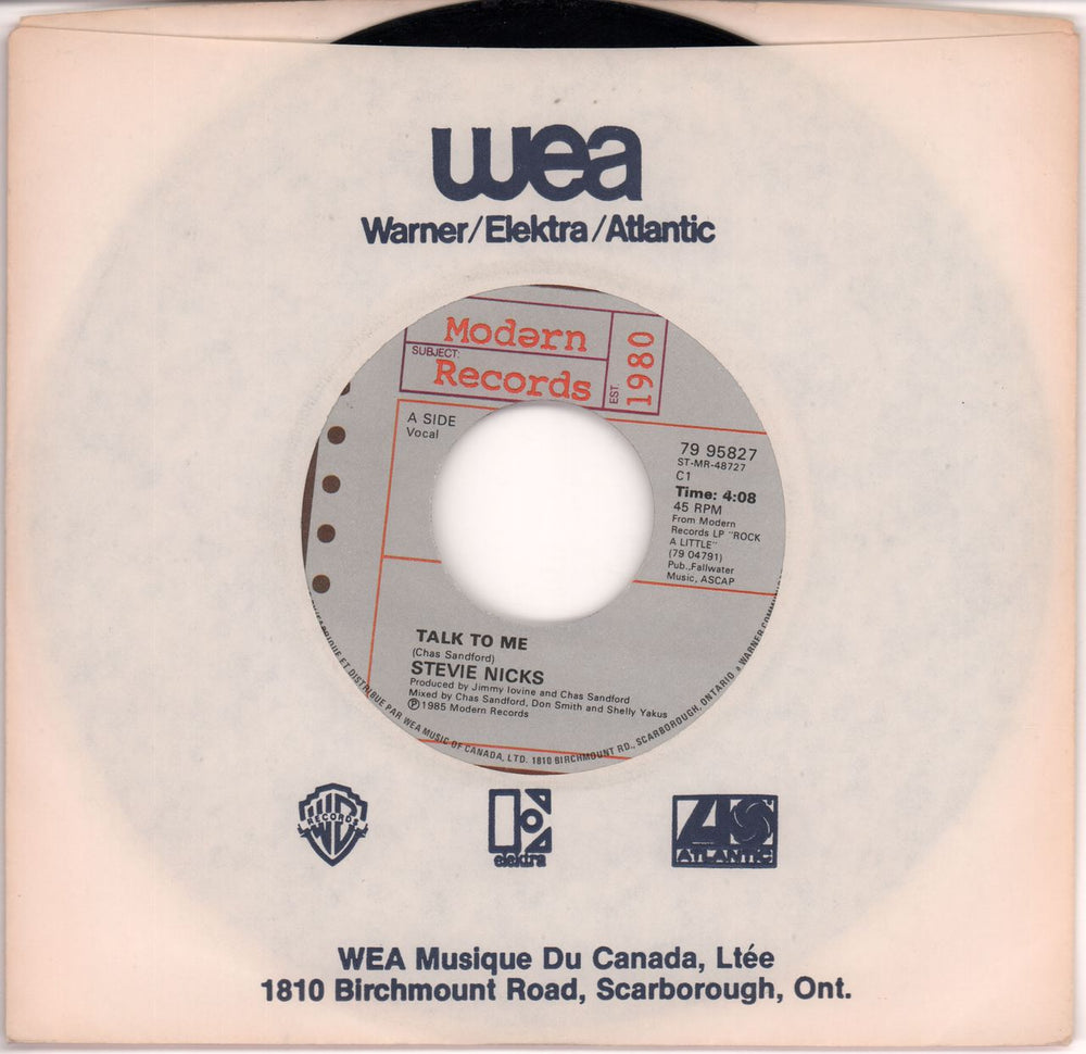 Stevie Nicks Talk To Me Canadian 7" vinyl single (7 inch record / 45) 7995827