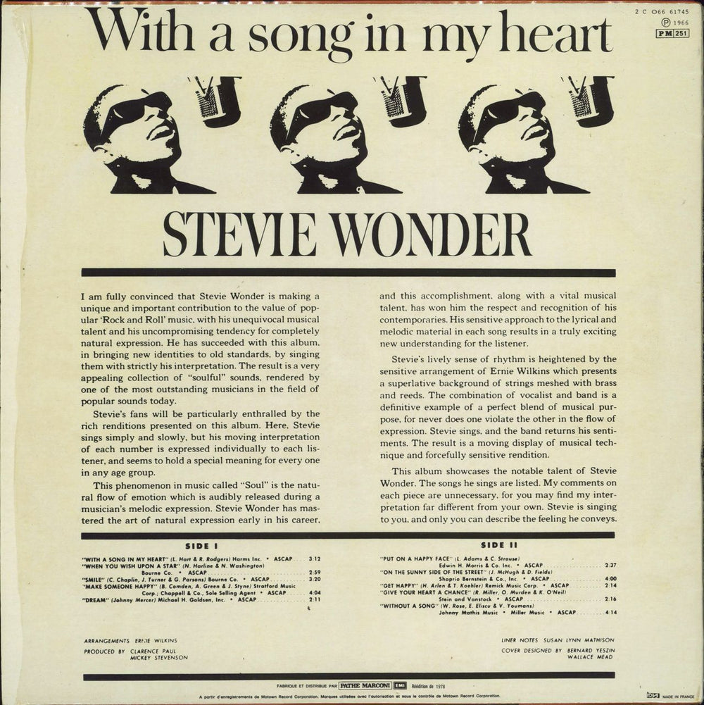 Stevie Wonder With A Song In My Heart French vinyl LP album (LP record)