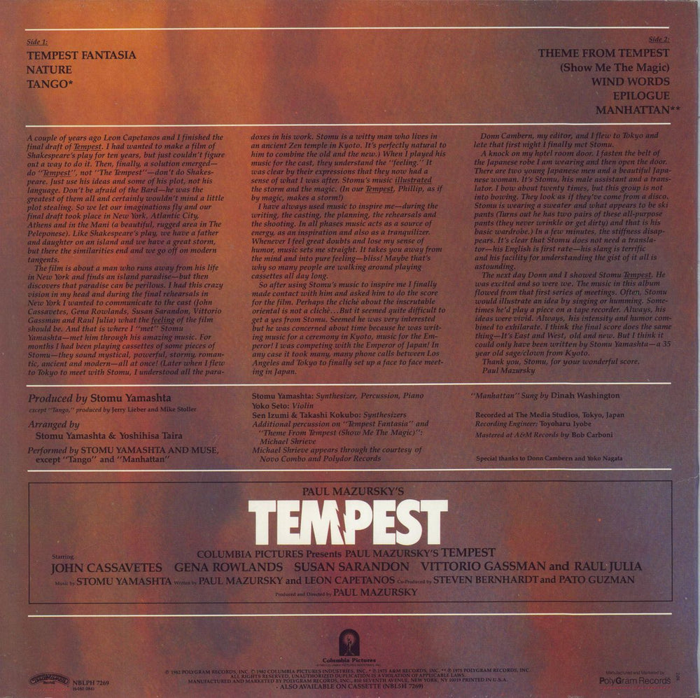 Stomu Yamashta Tempest US vinyl LP album (LP record)