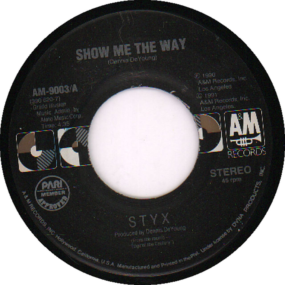 Styx Show Me The Way Philippino 7" vinyl single (7 inch record / 45) AM-9003