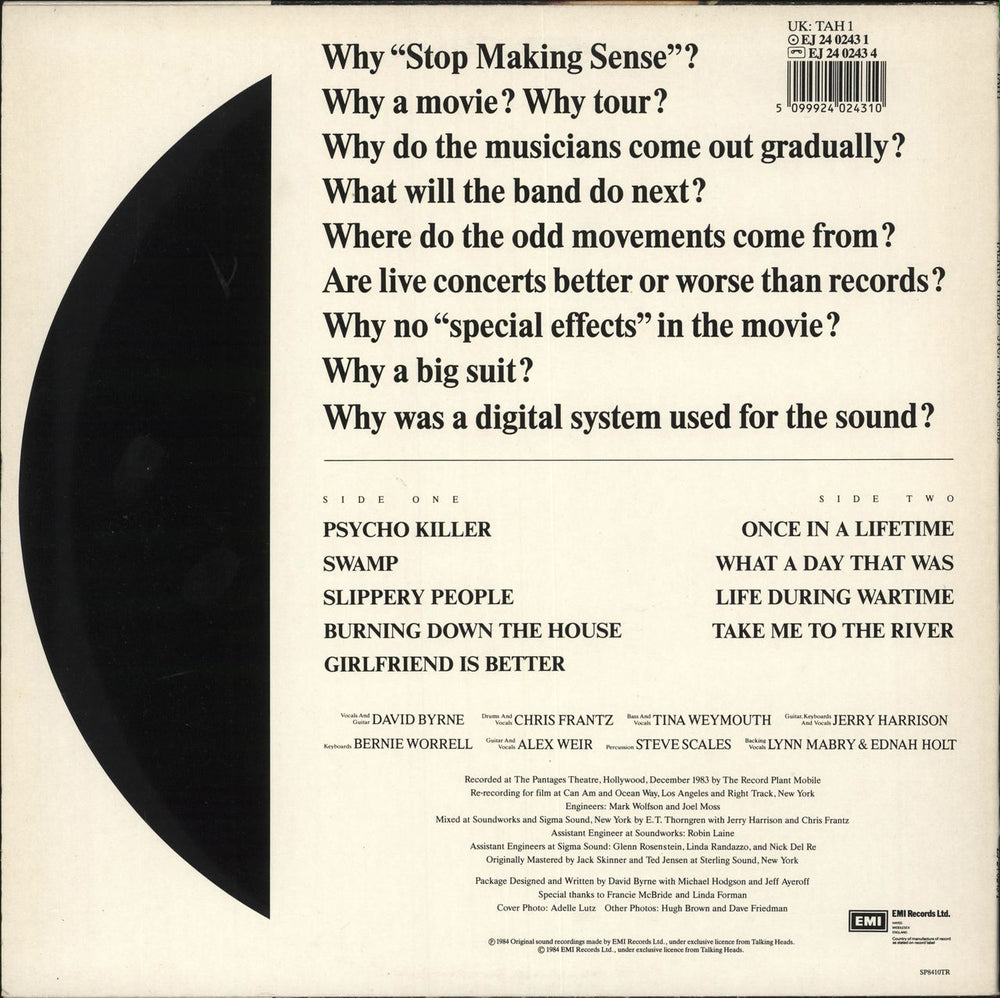 Talking Heads Stop Making Sense UK vinyl LP album (LP record) 5099924024310
