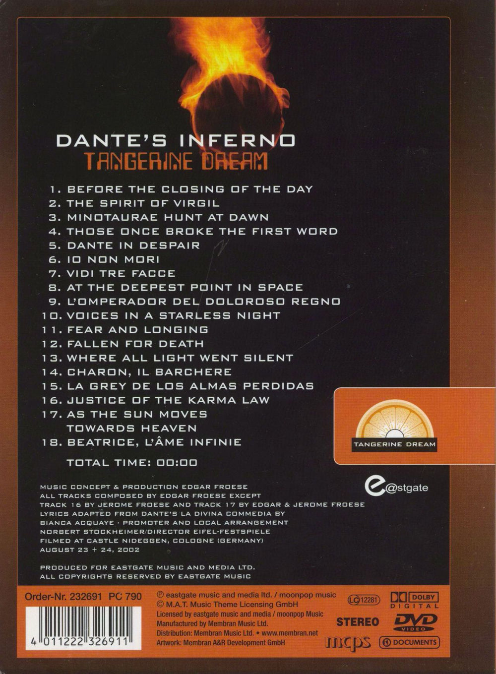 Tangerine Dream Dante's Inferno UK DVD 4011222326911