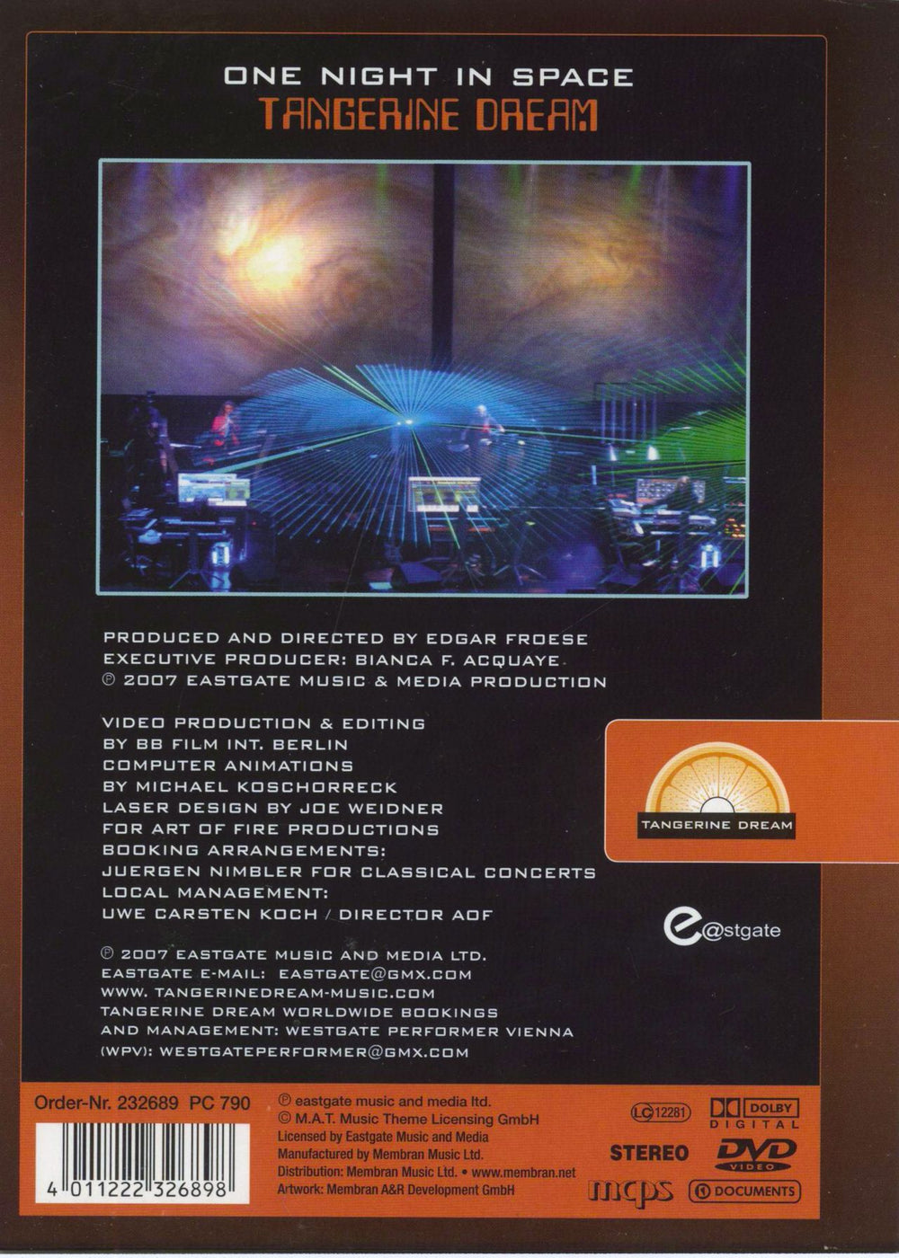 Tangerine Dream One Night In Space UK DVD 4011222326898