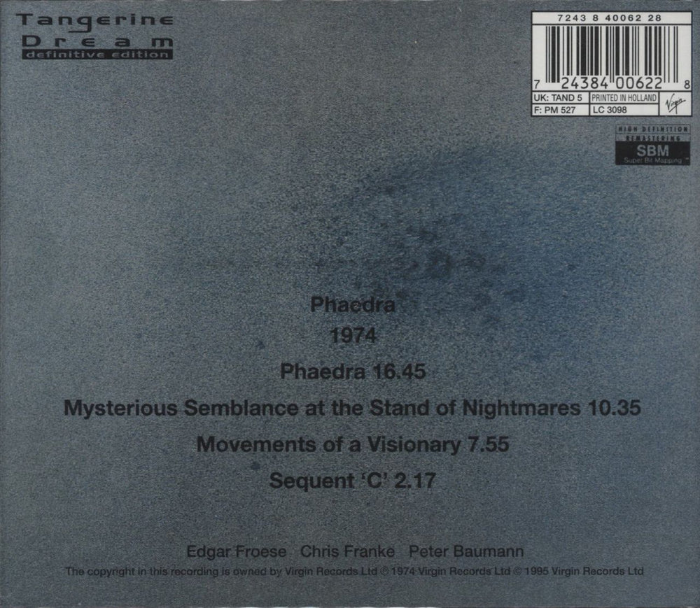 Tangerine Dream Phaedra UK CD album (CDLP) 724384006228