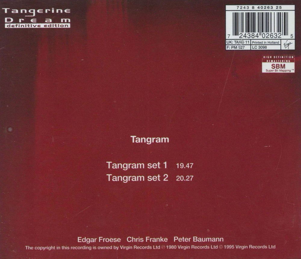 Tangerine Dream Tangram UK CD album (CDLP) 724384026325