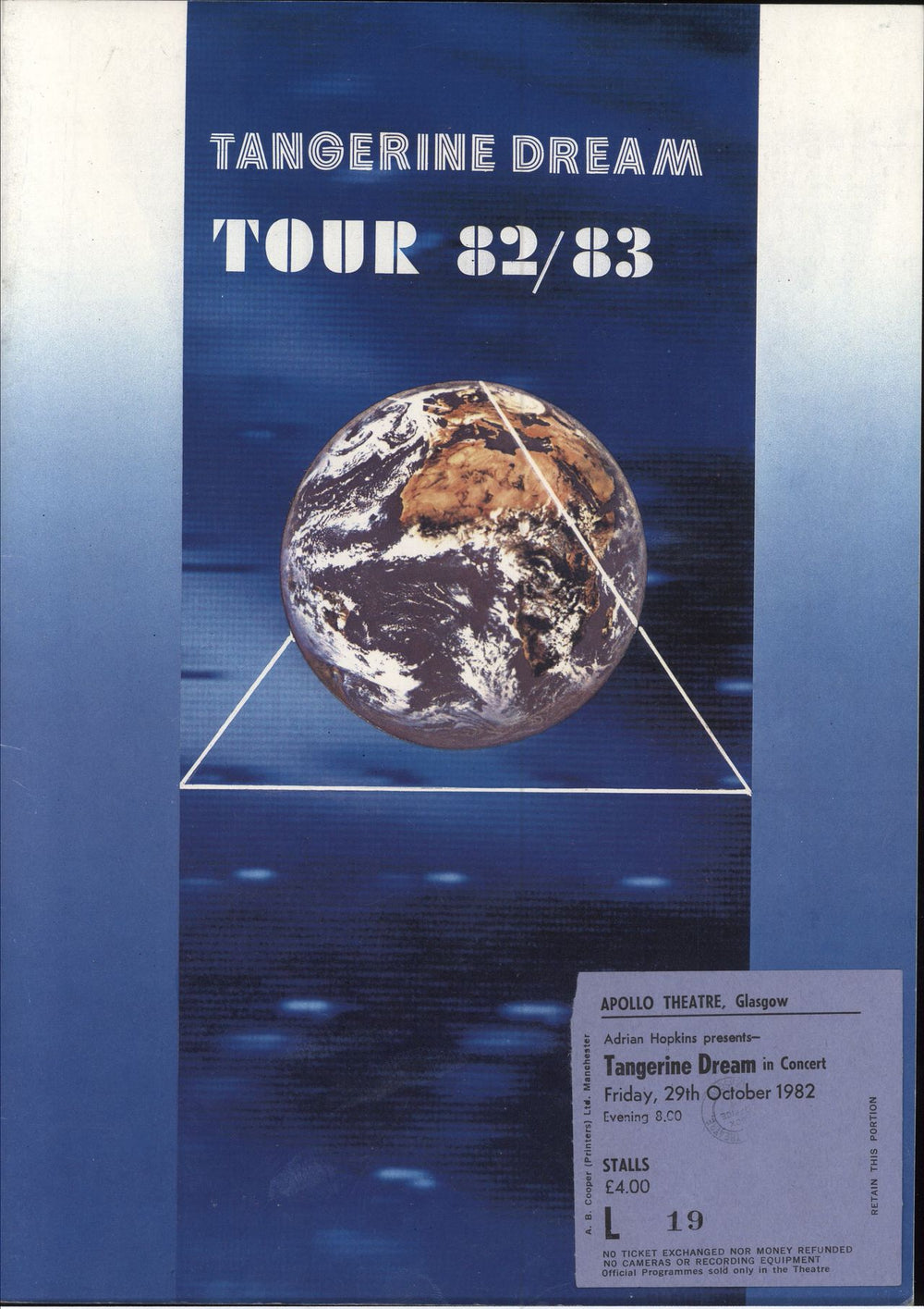 Tangerine Dream Tour 82/83 + Stub UK tour programme TOUR PROGRAMME