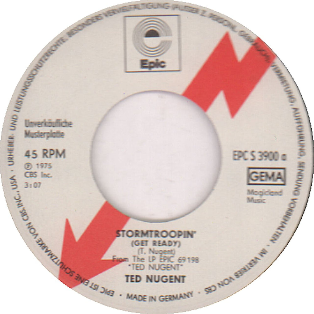 Ted Nugent Stormtroopin' (Get Ready) German Promo 7" vinyl single (7 inch record / 45) TED07ST654428