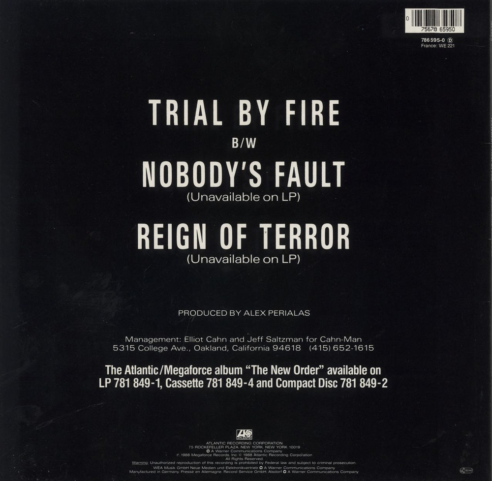 Testament Trial By Fire German 12" vinyl single (12 inch record / Maxi-single) 075678659508