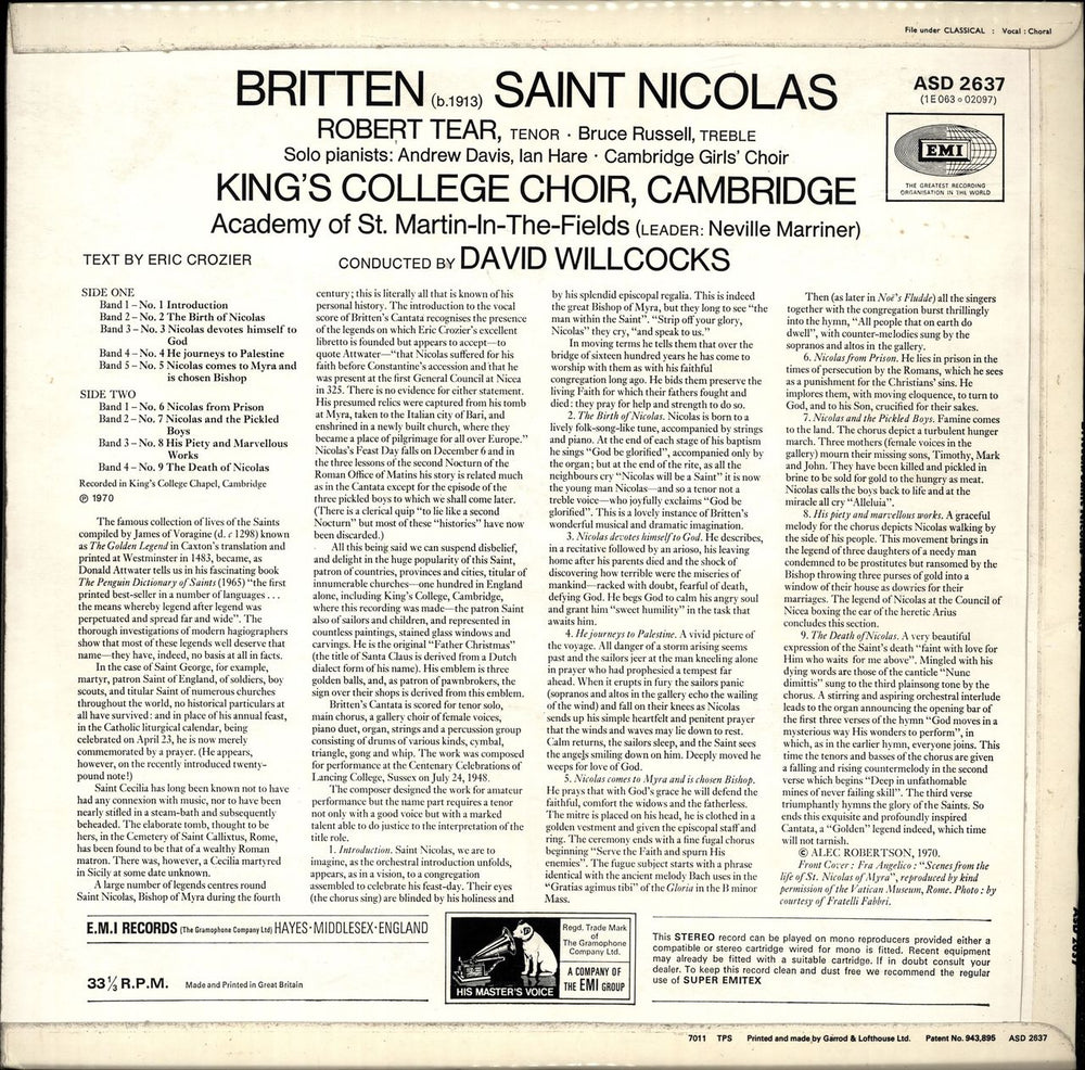 The Academy Of St. Martin-In-The-Fields Britten: Saint Nicolas UK vinyl LP album (LP record)