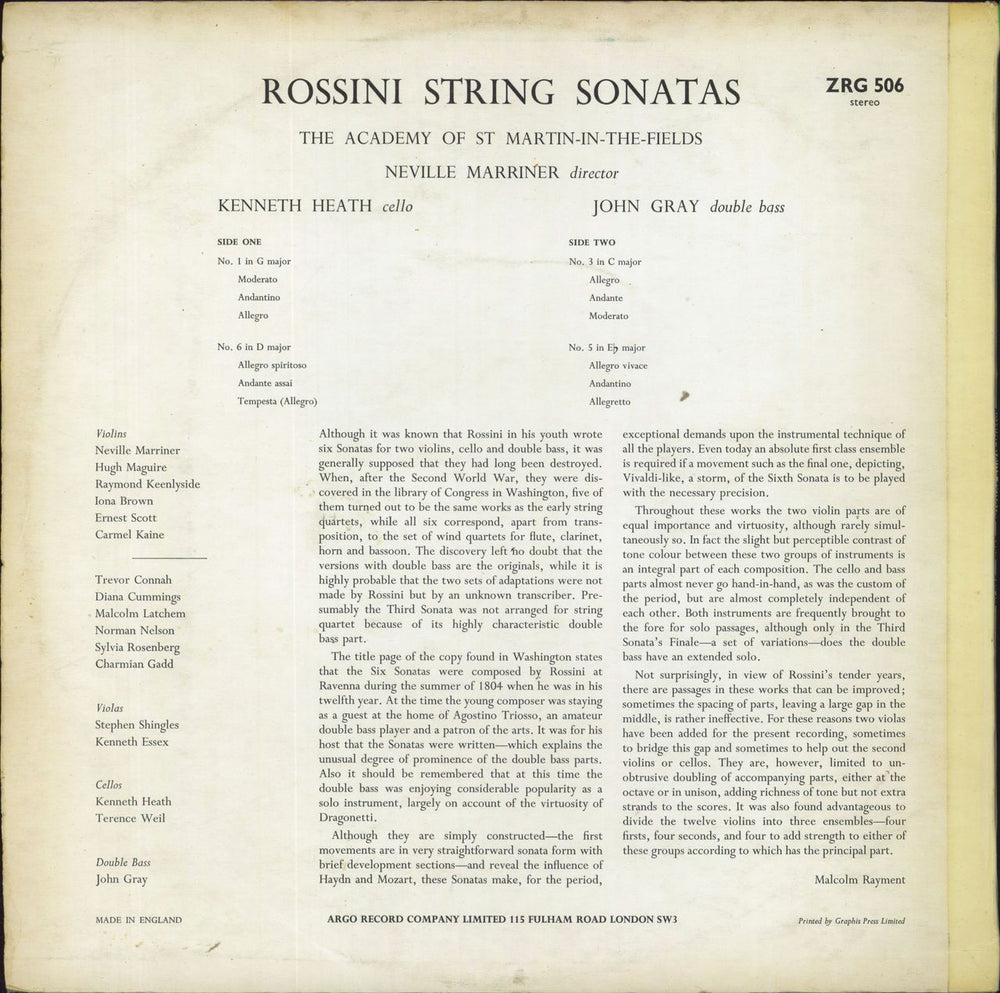 The Academy Of St. Martin-In-The-Fields Rossini String Sonatas - 1st - VG UK vinyl LP album (LP record)