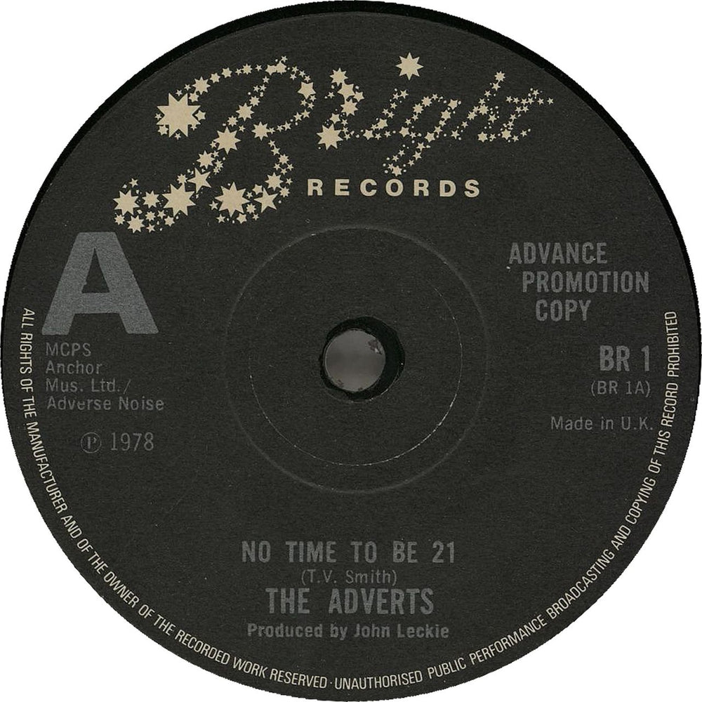 The Adverts No Time To Be 21 - A Label + Sleeve UK 7" vinyl single (7 inch record / 45) AVR07NO750196