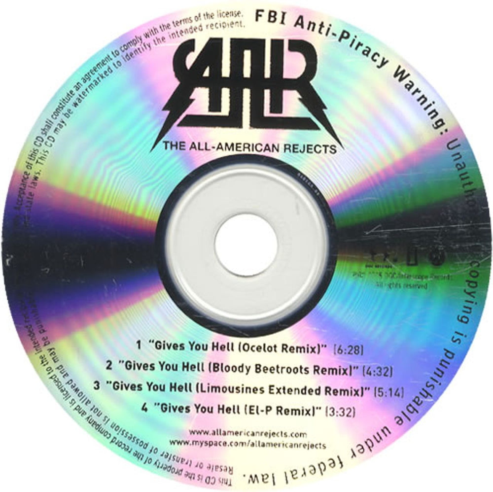 The All-American Rejects Gives You Hell US Promo CD-R acetate CD-R ACETATE