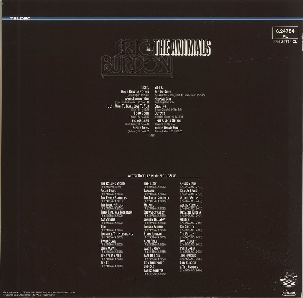 The Animals Eric Burdon And The Animals German vinyl LP album (LP record)