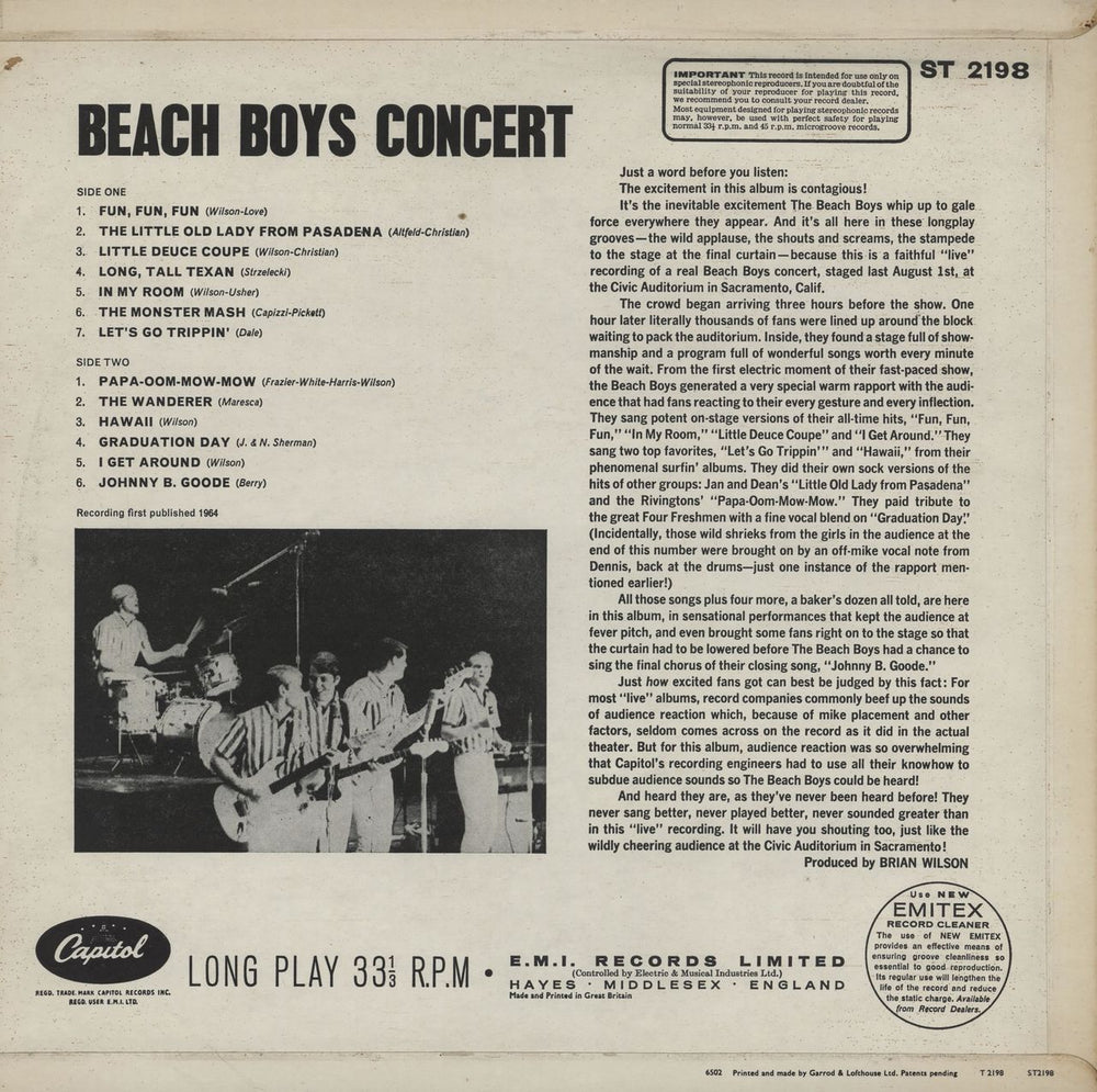 The Beach Boys Concert UK vinyl LP album (LP record)