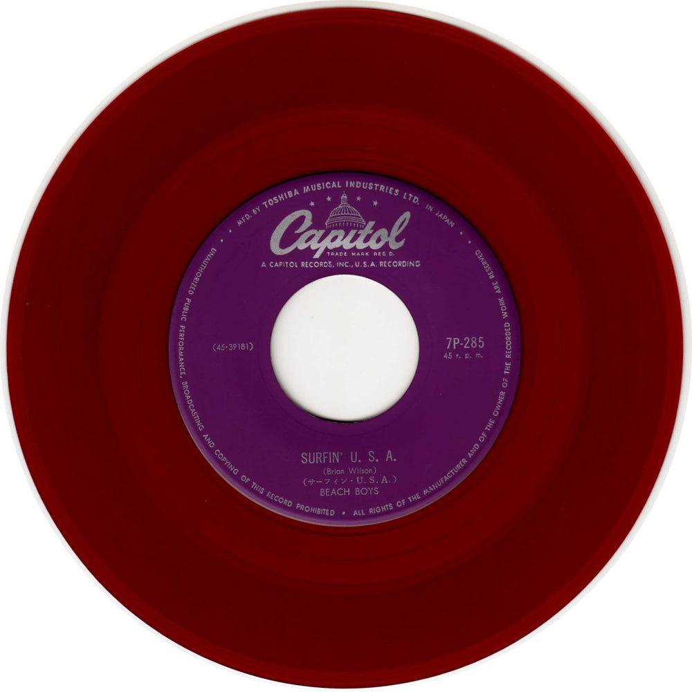 The Beach Boys Surfin' U.S.A. - Red Vinyl US 7" vinyl single (7 inch record / 45) BBO07SU786585