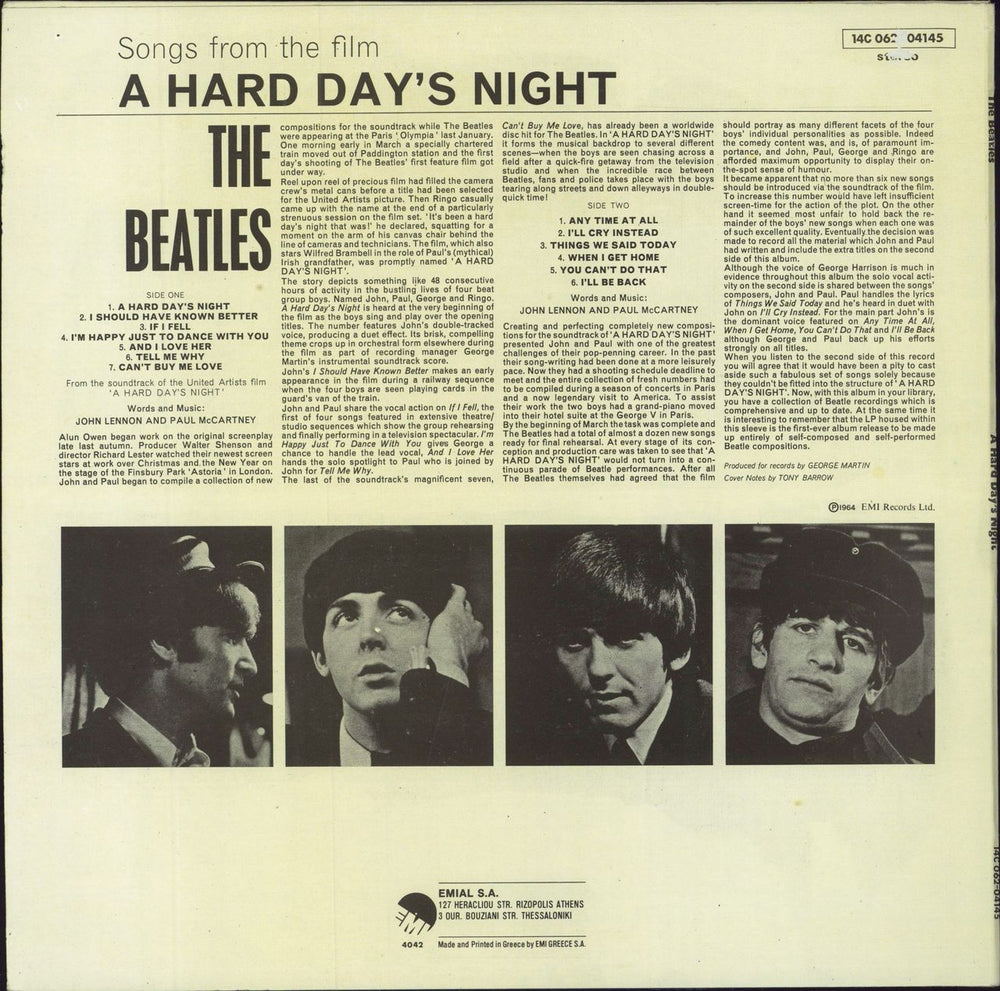 The Beatles A Hard Day's Night Greek vinyl LP album (LP record)