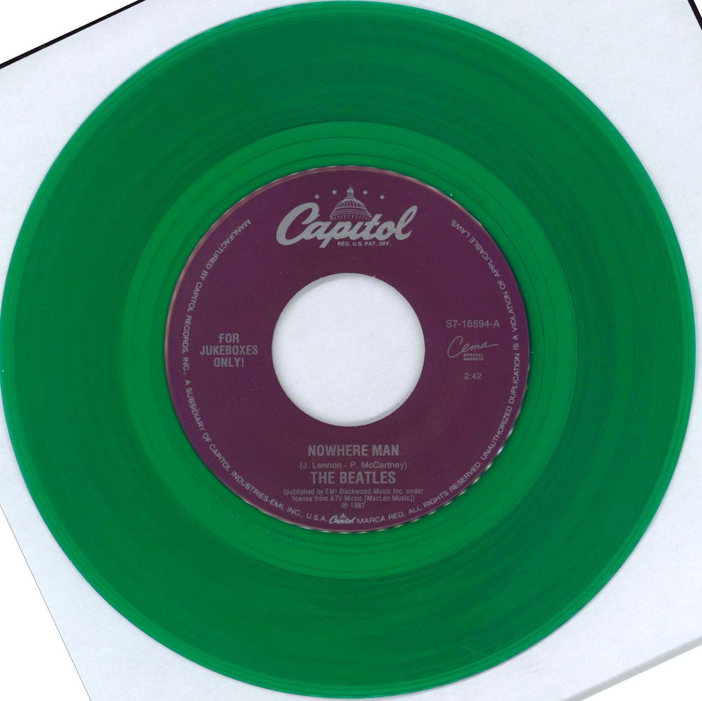 The Beatles Nowhere Man - Green Vinyl - Jukebox US 7" vinyl single (7 inch record / 45) S7-18894