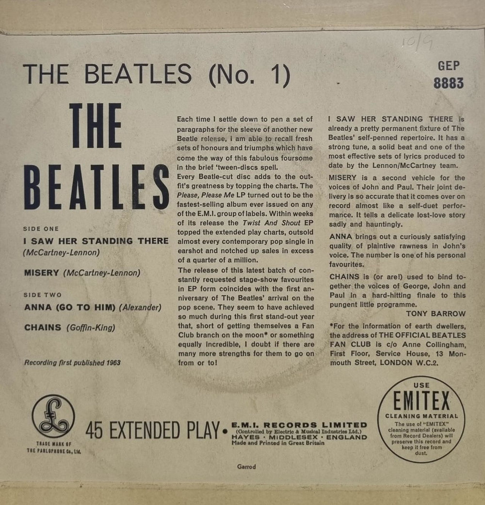 The Beatles The Beatles (No. 1) EP - 1st Garrord - EX UK 7" vinyl single (7 inch record / 45)