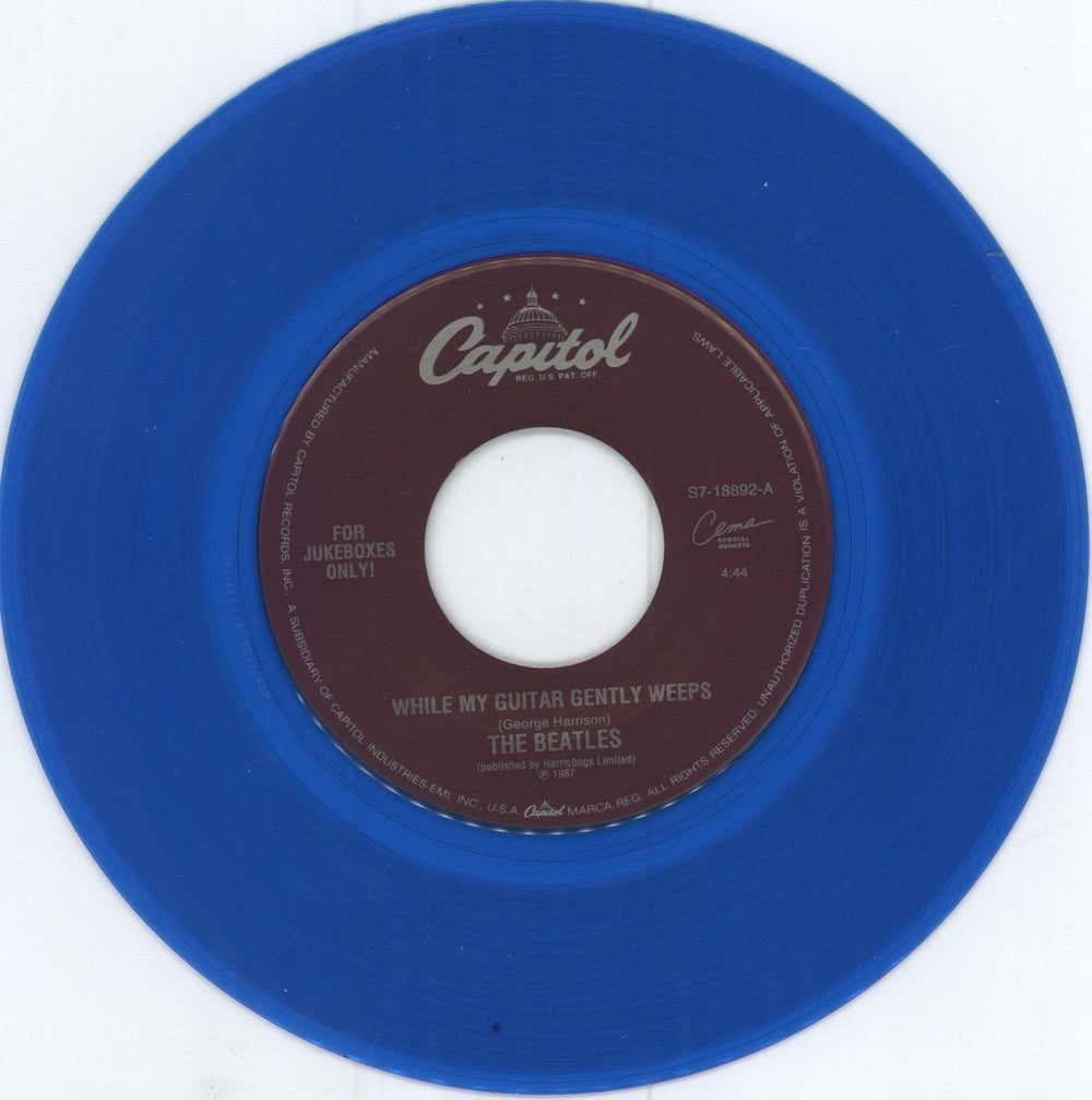 The Beatles While My Guitar Gently Weeps - Blue Vinyl - Jukebox US 7" vinyl single (7 inch record / 45) ST-18892