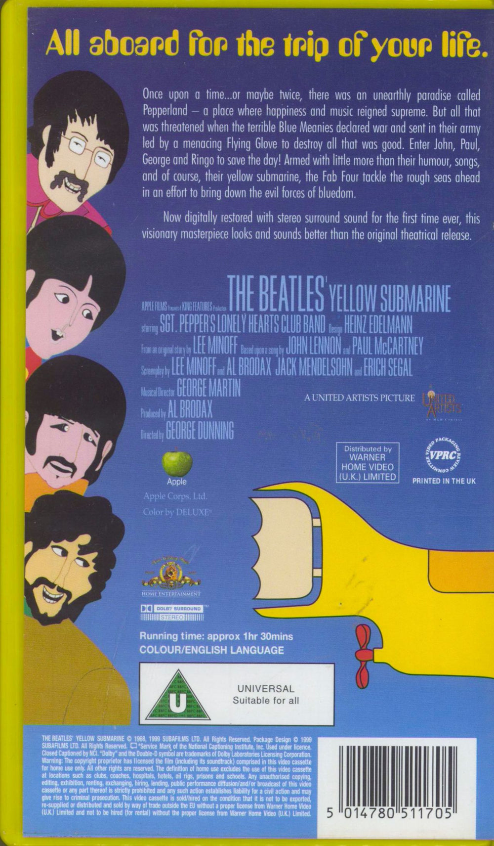 The Beatles Yellow Submarine UK video (VHS or PAL or NTSC) 5014780511705