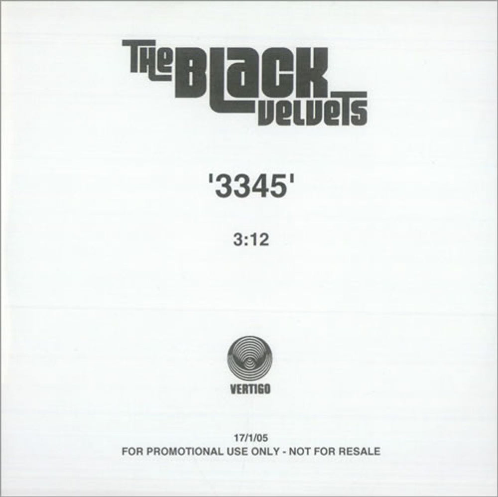 The Black Velvets 3345 - Three Three Four Five UK Promo CD-R acetate CD-R ACETATE