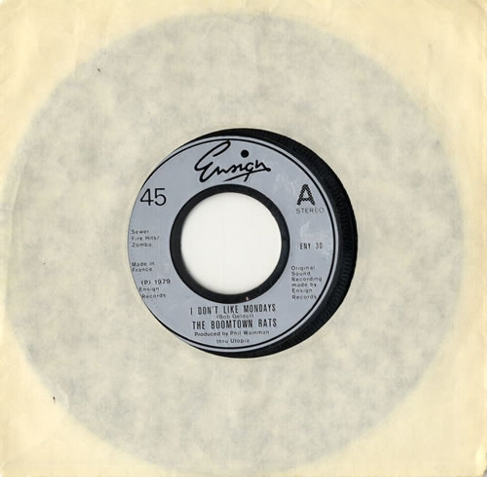 The Boomtown Rats I Don't Like Mondays French 7" vinyl single (7 inch record / 45) ENY30