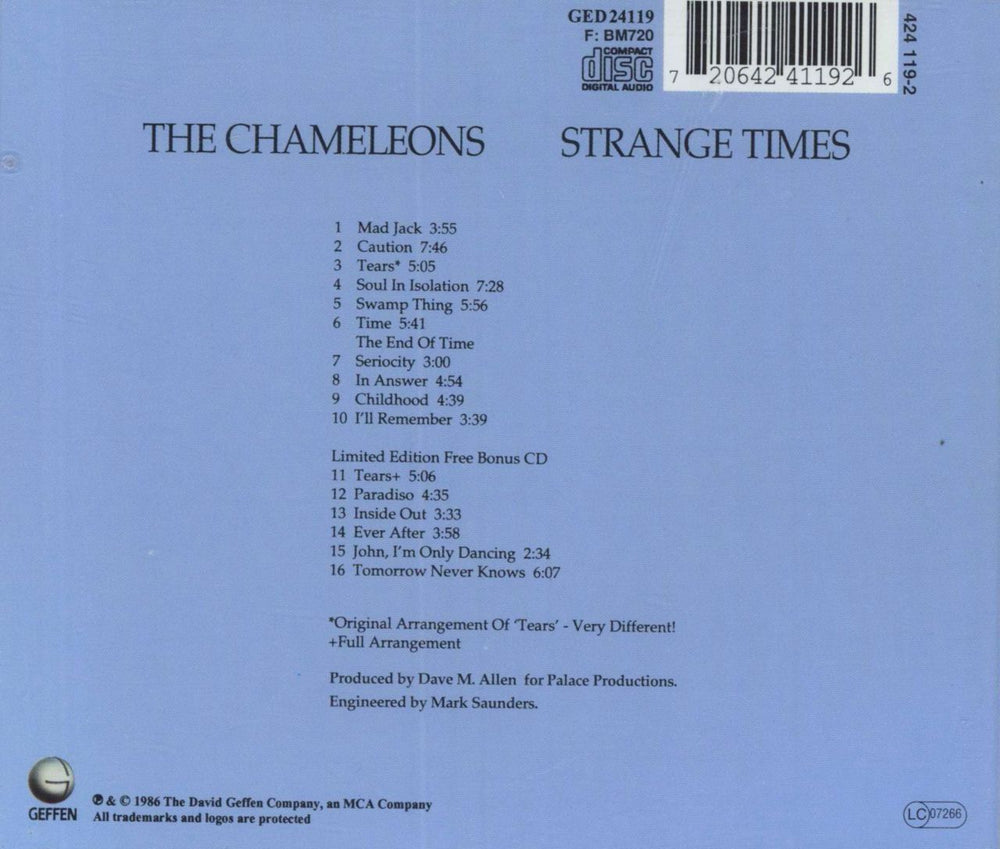 The Chameleons Strange Times UK 2 CD album set (Double CD)