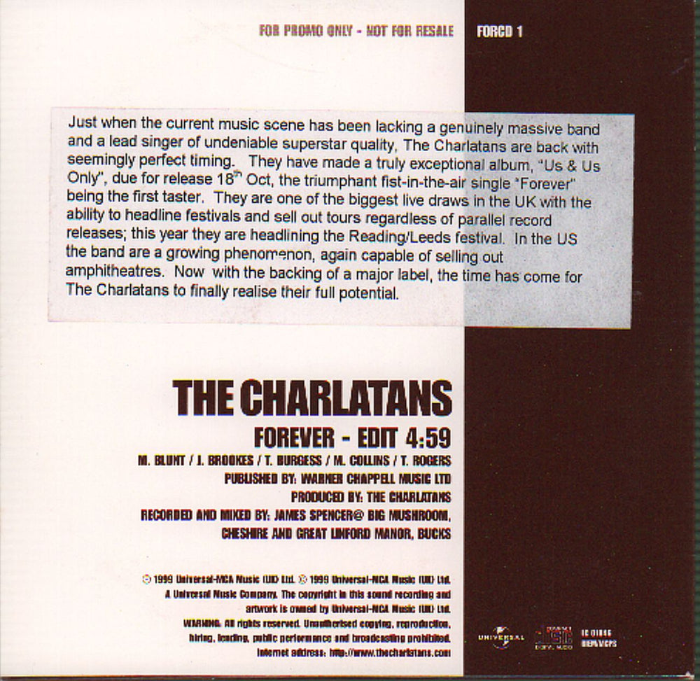 The Charlatans (UK) Forever UK Promo CD single (CD5 / 5") CHAC5FO144468