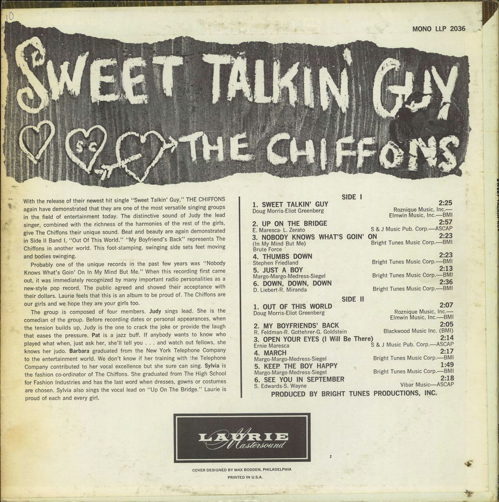 The Chiffons Sweet Talkin' Guy US vinyl LP album (LP record)