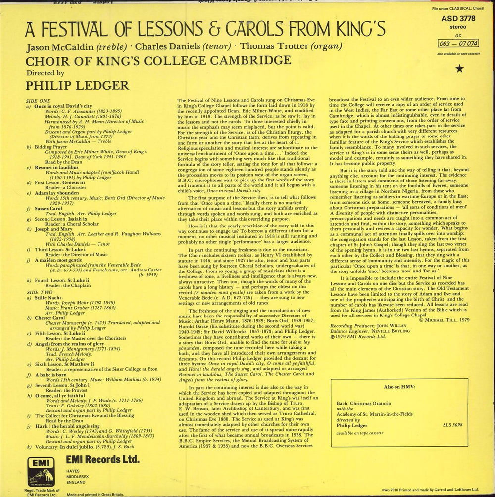 The Choir Of King's College, Cambridge A Festival Of Lessons And Carols From King's UK vinyl LP album (LP record)