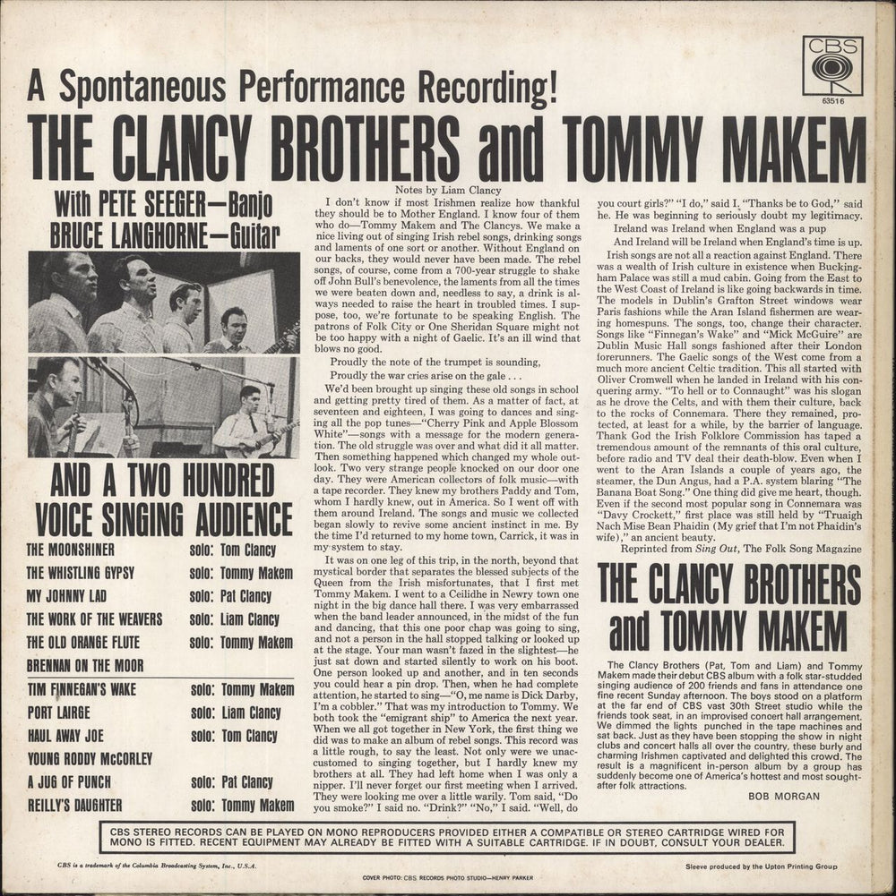 The Clancy Brothers & Tommy Makem A Spontaneous Performance Recording! - 2nd UK vinyl LP album (LP record)