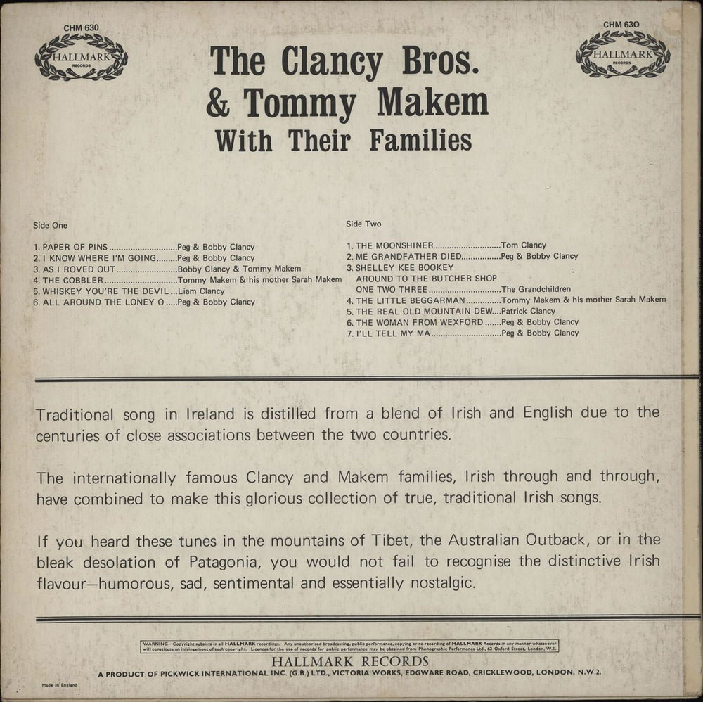 The Clancy Brothers & Tommy Makem With Their Families UK vinyl LP album (LP record)