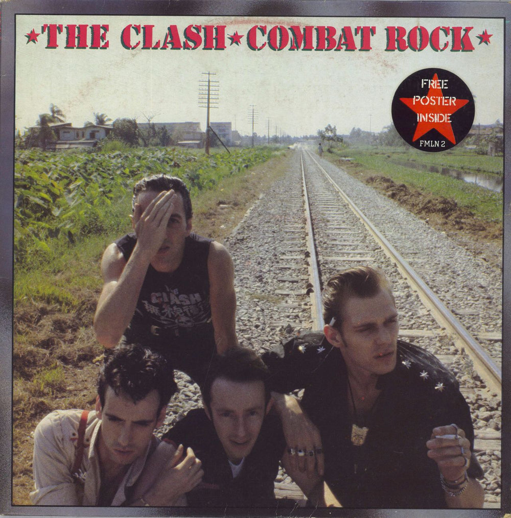 The Clash Combat Rock + Poster - Gold promo stamped / EX UK vinyl LP album (LP record) FMLN2