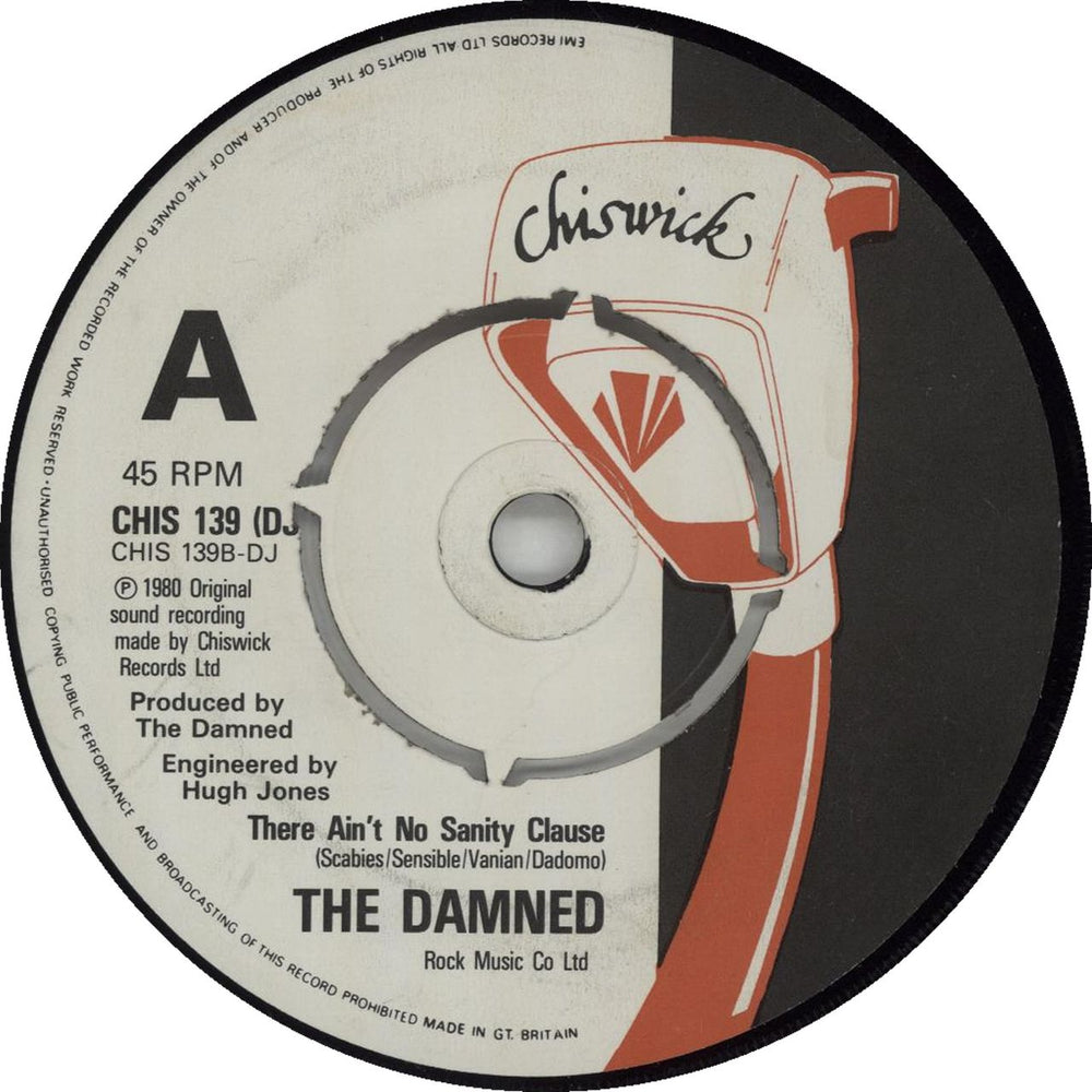 The Damned Hit Or Miss / There Ain't No Sanity Clause UK Promo 7" vinyl single (7 inch record / 45) DAM07HI130606