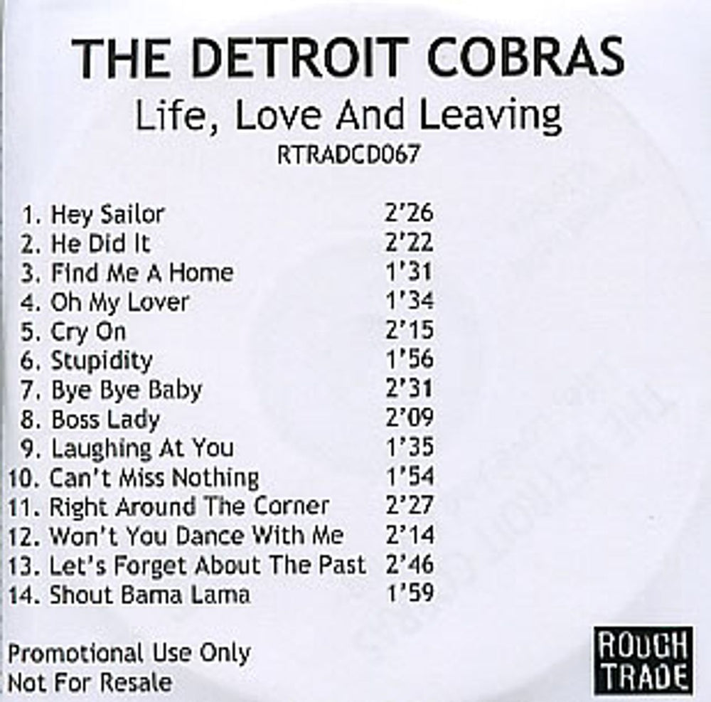 The Detroit Cobras Life, Love And Leaving UK Promo CD-R acetate RTRADCD067