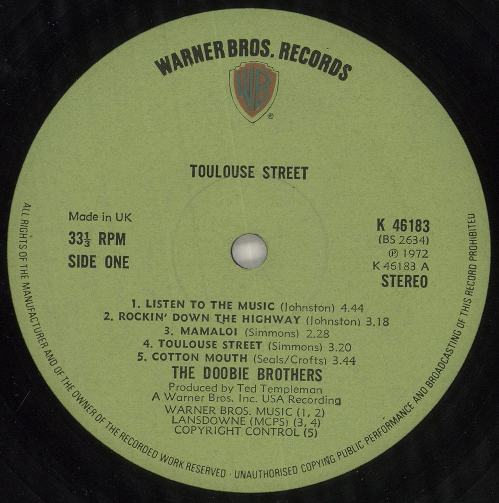 The Doobie Brothers Toulouse Street - 1st UK vinyl LP album (LP record) DOOLPTO209907