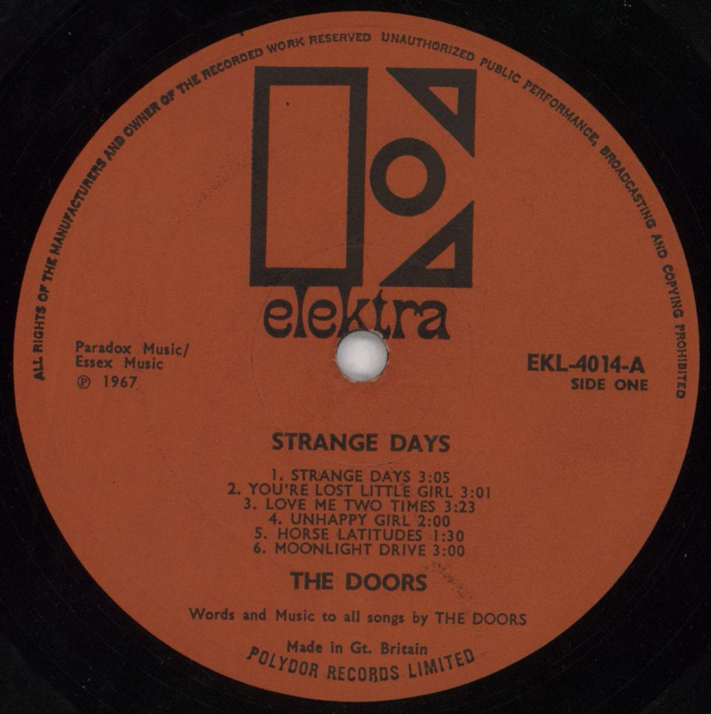 The Doors Strange Days + Inner - VG UK vinyl LP album (LP record) DORLPST818219