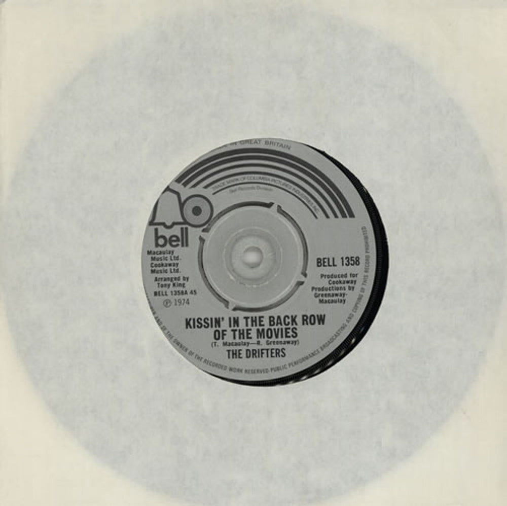 The Drifters Kissin' In The Back Row Of The Movies UK 7" vinyl single (7 inch record / 45) BELL1358