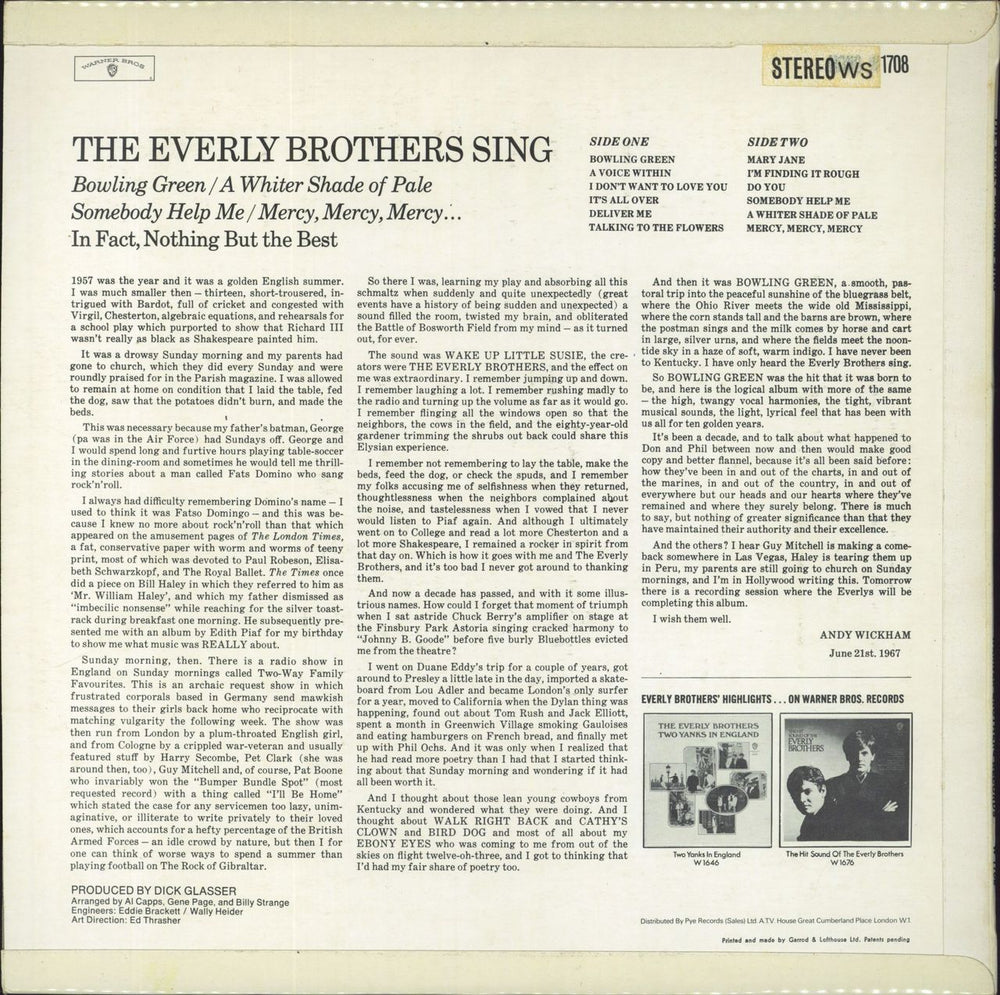 The Everly Brothers The Everly Brothers Sing - 1st UK vinyl LP album (LP record)