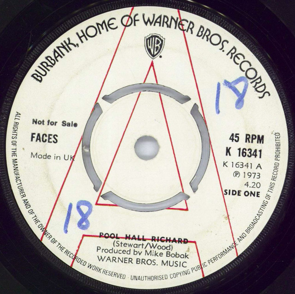 The Faces Pool Hall Richard - wol UK Promo 7" vinyl single (7 inch record / 45) K16341