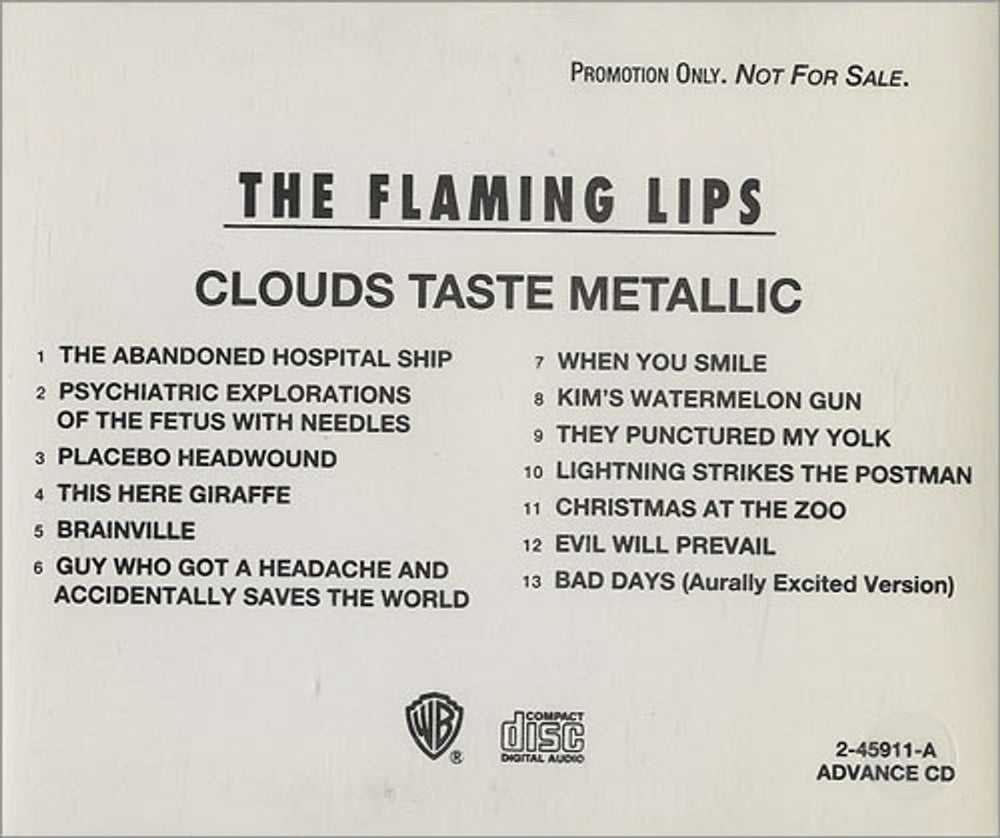 The Flaming Lips Clouds Taste Metallic US Promo CD album (CDLP) 2-45911-A