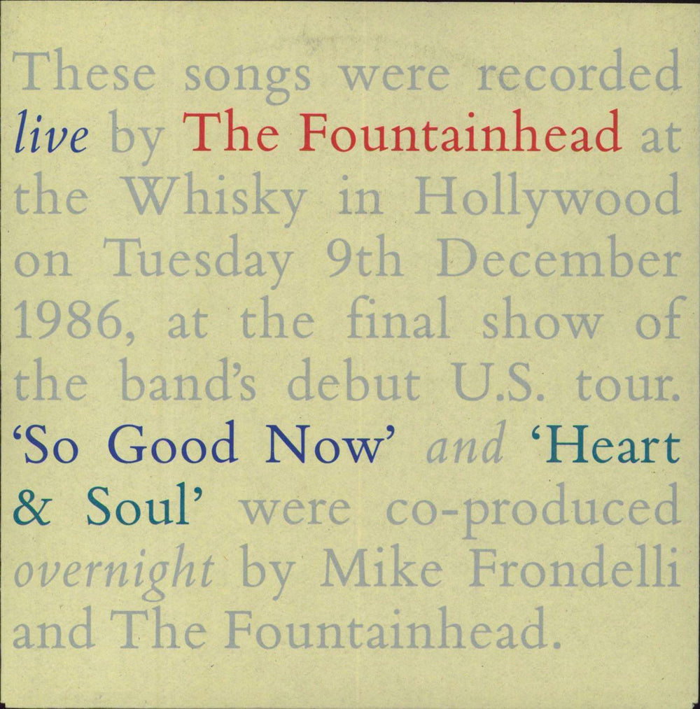 The Fountainhead So Good Now UK 7" vinyl single (7 inch record / 45) WOK13