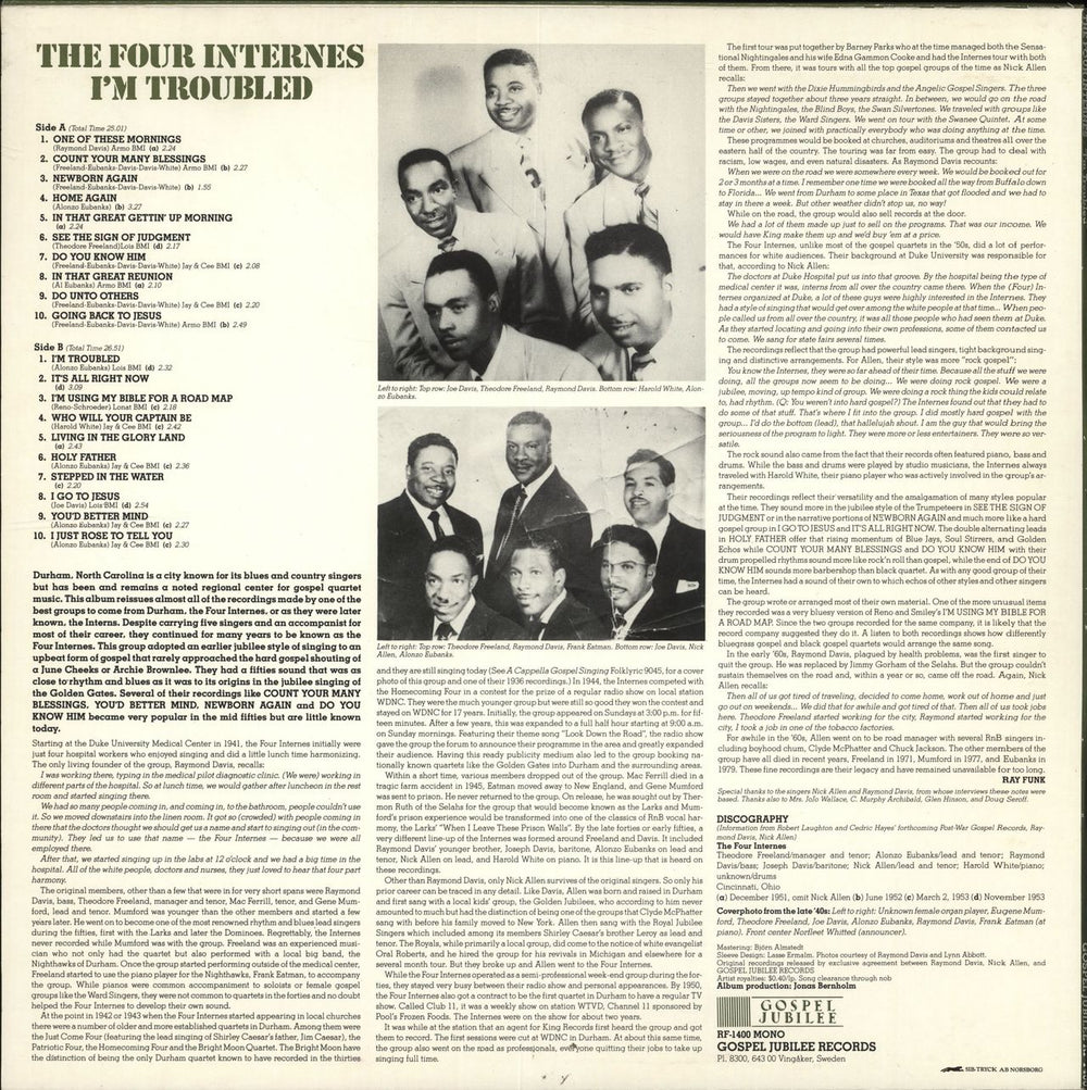 The Four Internes I'm Troubled Swedish vinyl LP album (LP record)