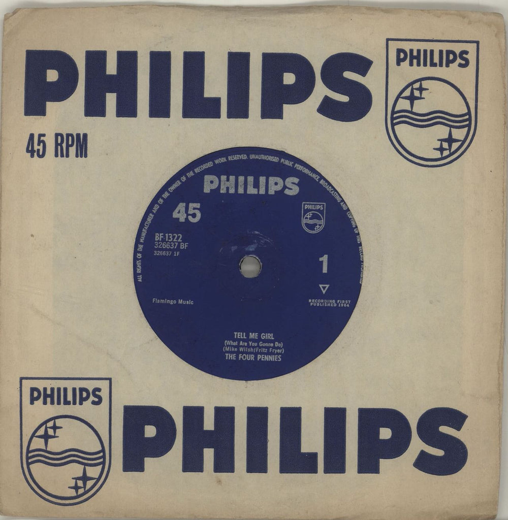 The Four Pennies Tell Me Girl (What Are You Gonna Do) - Solid UK 7" vinyl single (7 inch record / 45) BF1322