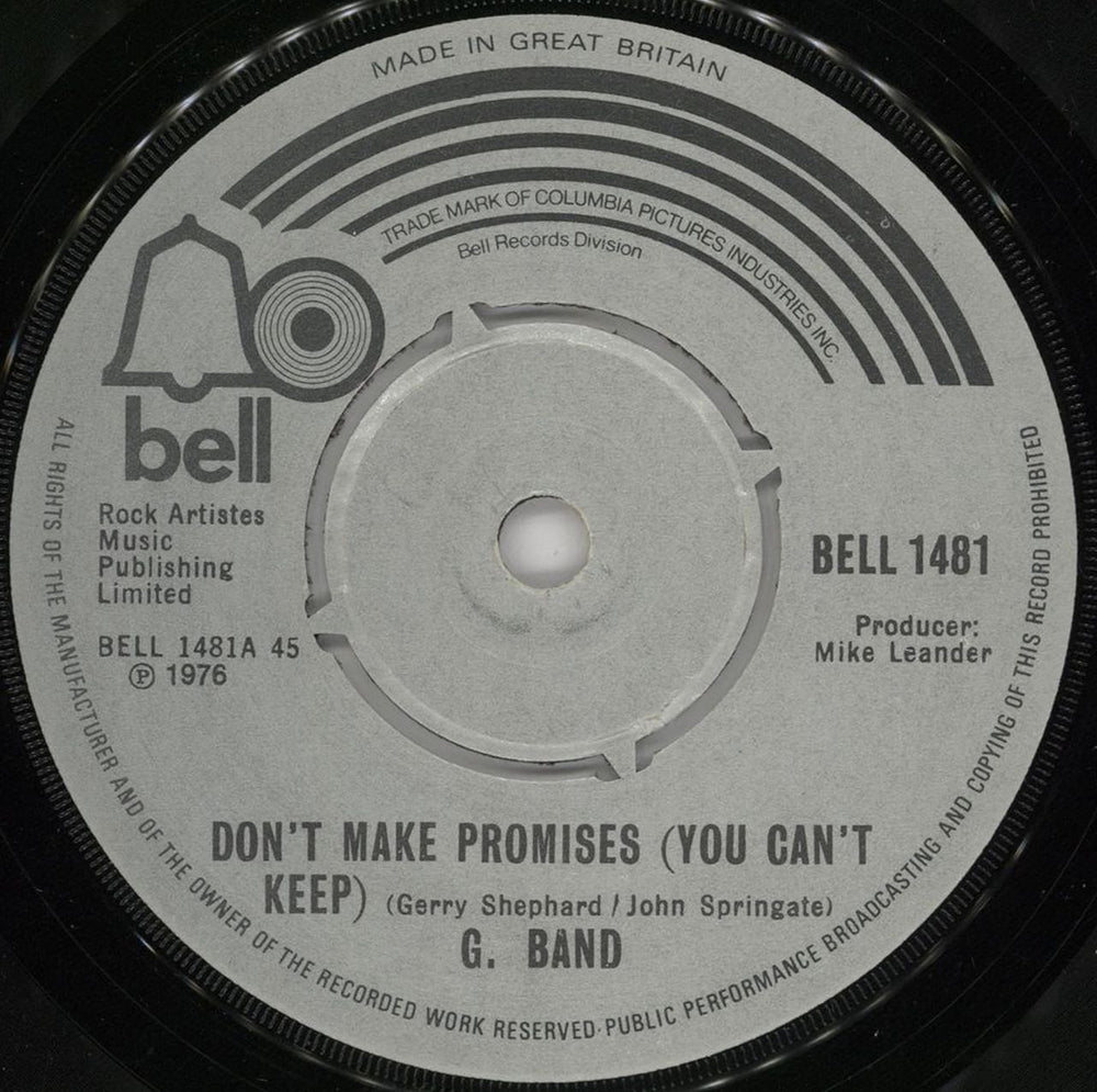 The Glitter Band Don't Make Promises (You Can't Keep) UK 7" vinyl single (7 inch record / 45) BELL1481