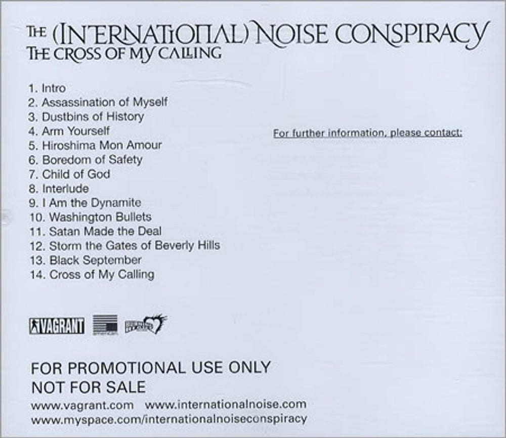 The [International] Noise Conspiracy The Cross Of My Calling US Promo CD album (CDLP) ISNCDTH456850