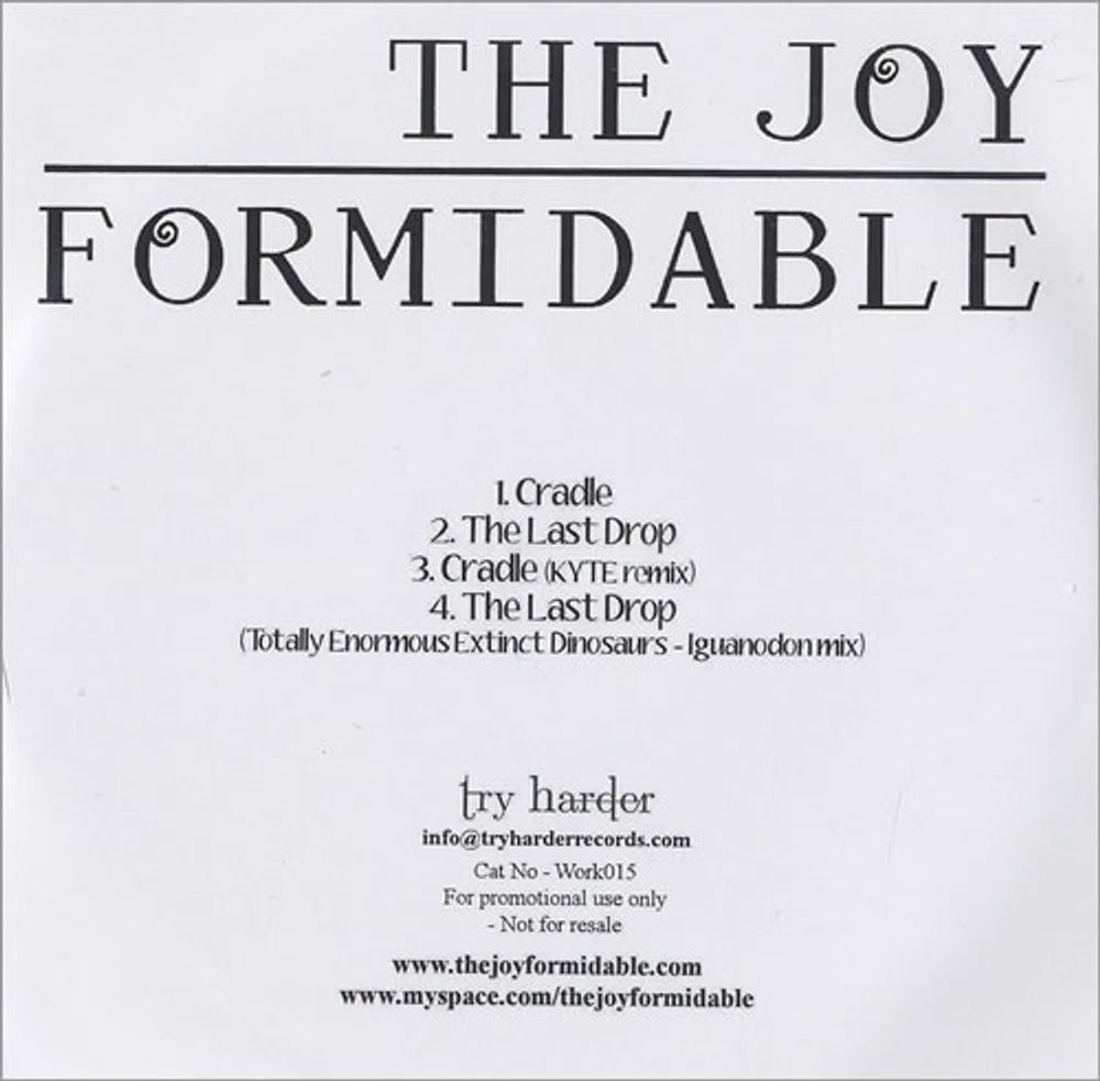 The Joy Formidable Cradle UK Promo CD single (CD5 / 5") WORK015