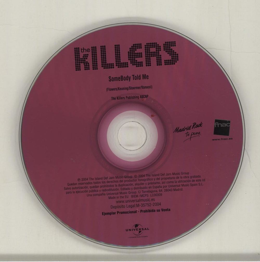 The Killers Somebody Told Me Spanish Promo CD single (CD5 / 5")