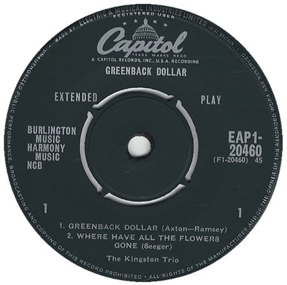 The Kingston Trio Greenback Dollar UK 7" vinyl single (7 inch record / 45) KGT07GR296681