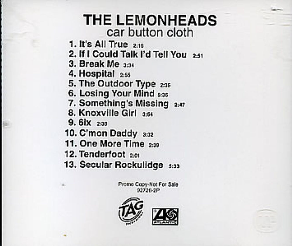 The Lemonheads Car Button Cloth US Promo CD album (CDLP) 92726-2P